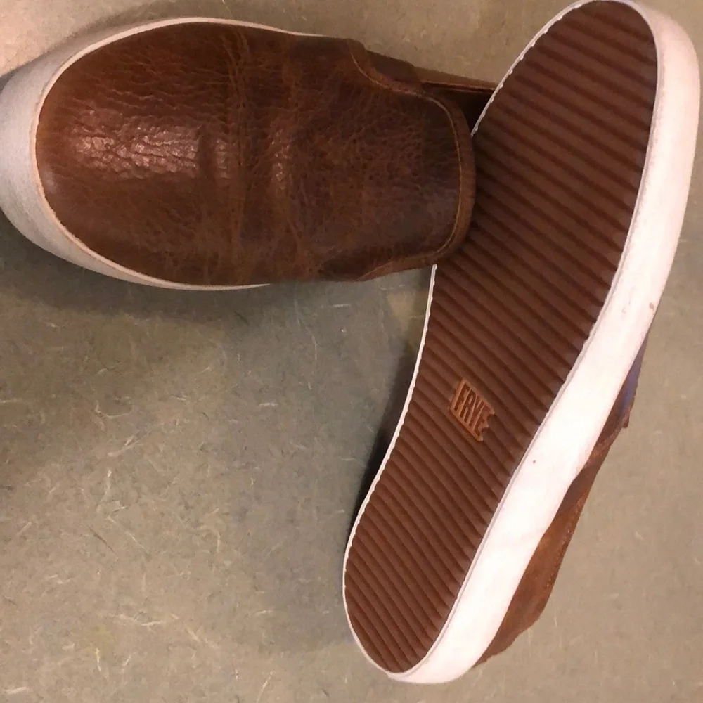 Frye Brown Leather Slip-On Flats with White Soles